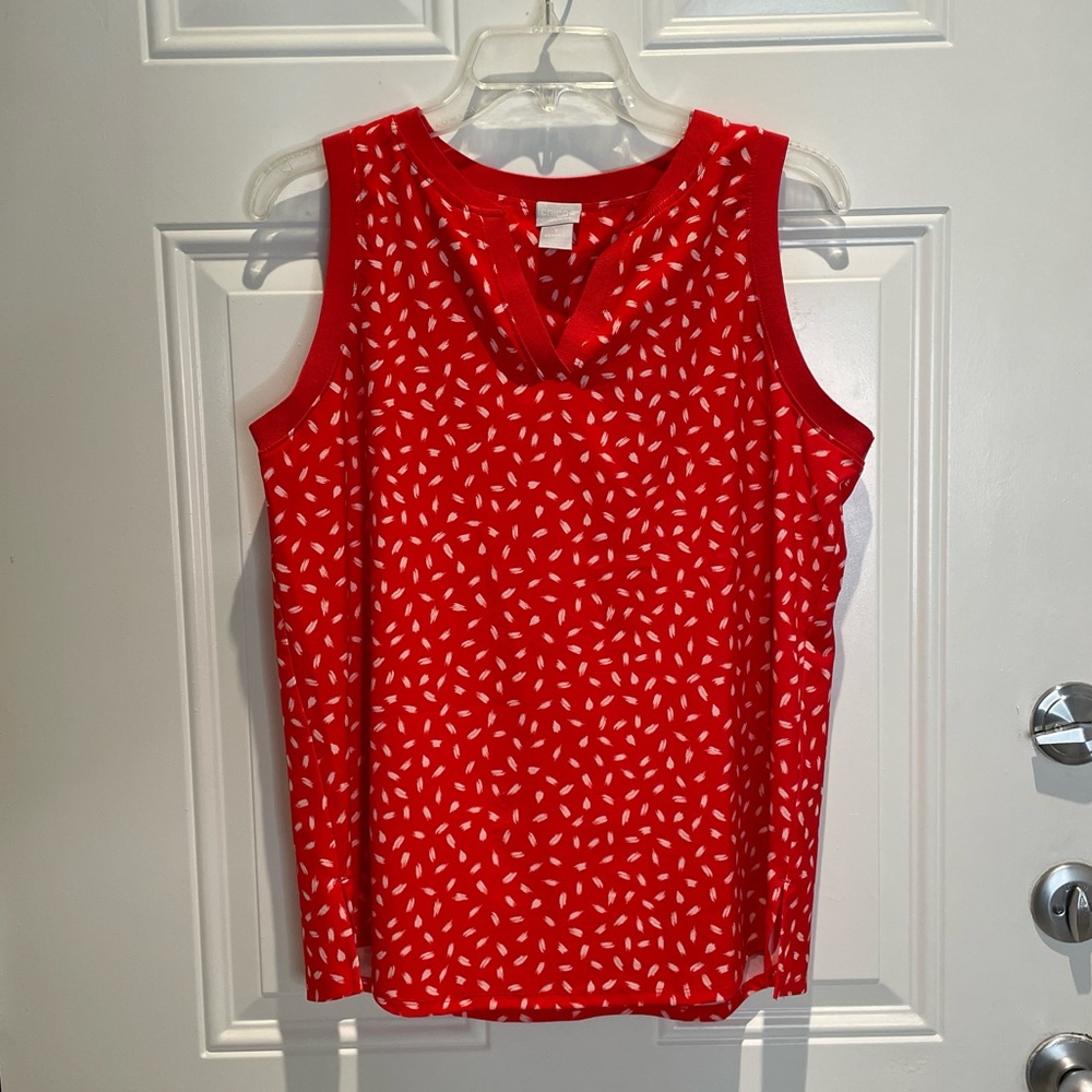 Chico's Zenergy Red White Active Comfort Sleeveless V-cut Top Size 1 (Medium)